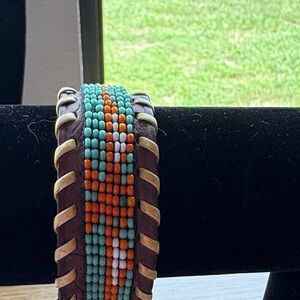 Beaded Leather Bracelet with Multicolor Design